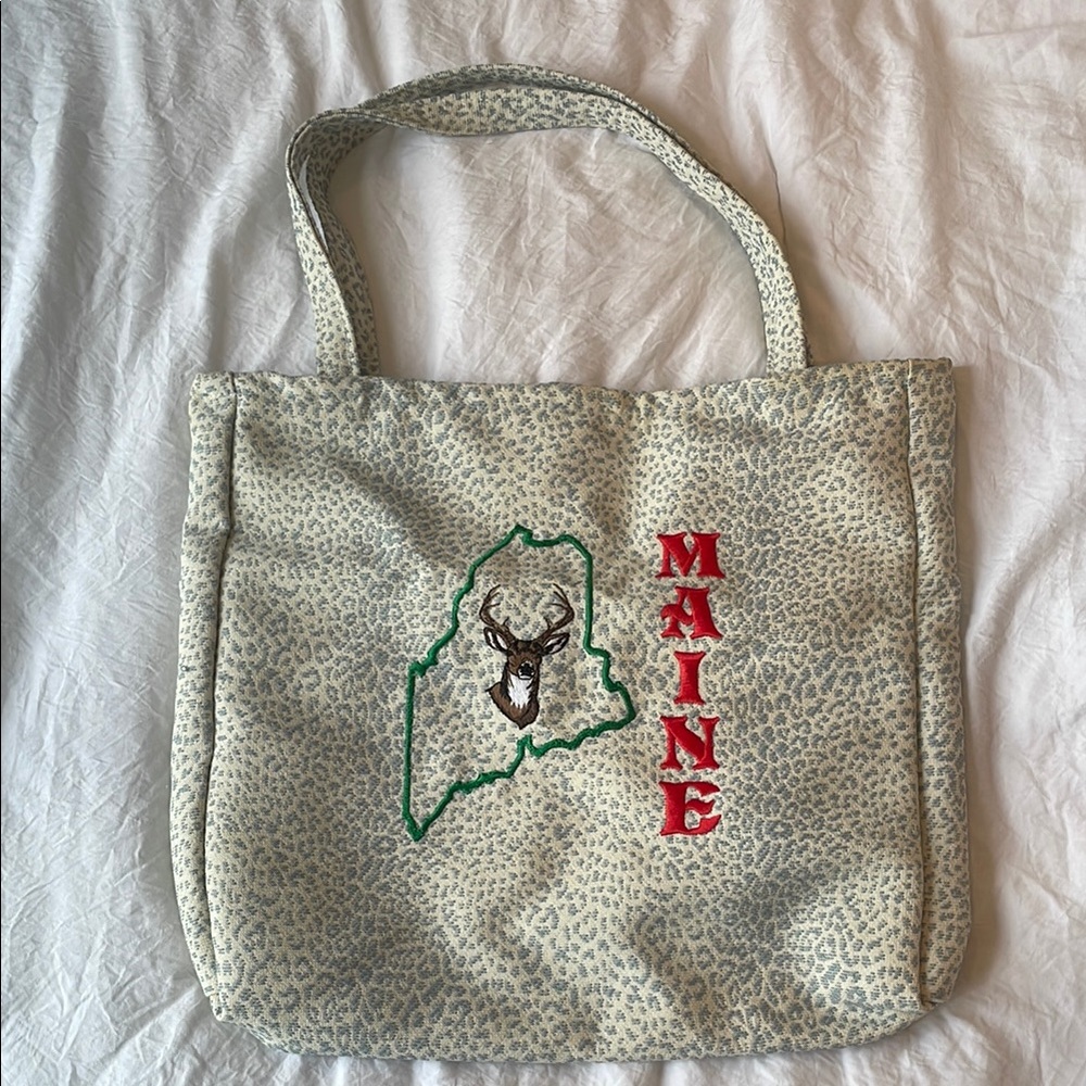 Hand sewn Tote Bag with Maine Embroidery